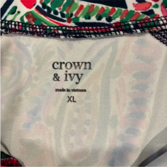 Crown & Ivy Paisley Print Quarter Zip Navy Pink Green Thumbholes Womens Large - Picture 6 of 9
